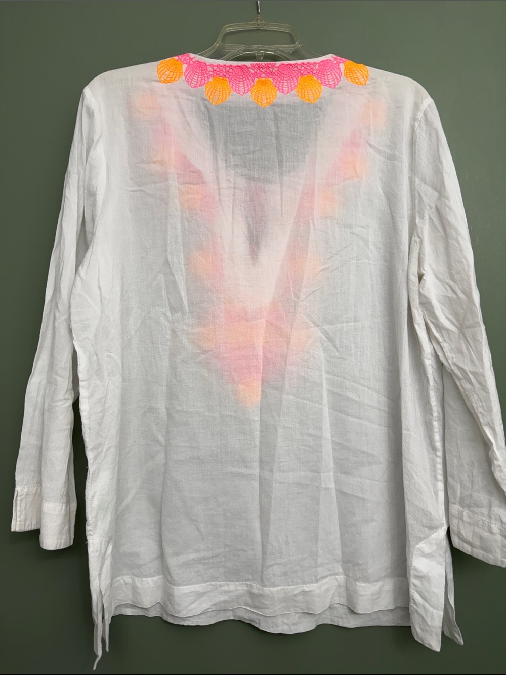 Lilly Pulitzer White Tunic with Pink & Orange Embroidered Neckline - Picture 3 of 3